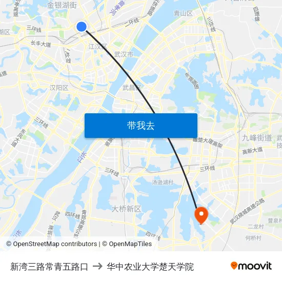 新湾三路常青五路口 to 华中农业大学楚天学院 map
