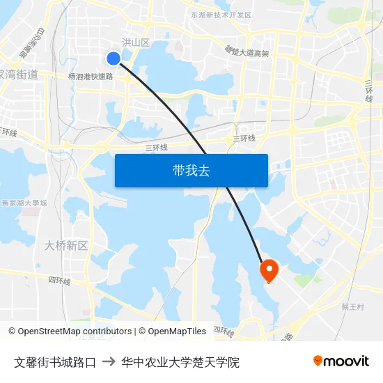文馨街书城路口 to 华中农业大学楚天学院 map