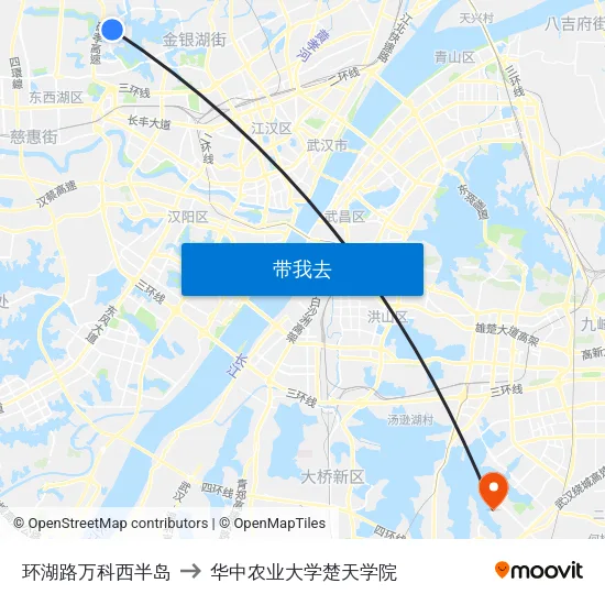 环湖路万科西半岛 to 华中农业大学楚天学院 map
