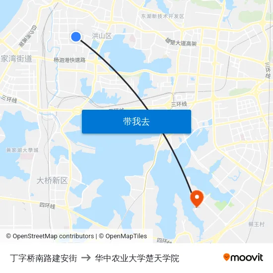 丁字桥南路建安街 to 华中农业大学楚天学院 map