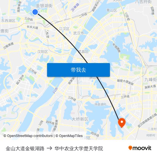 金山大道金银湖路 to 华中农业大学楚天学院 map