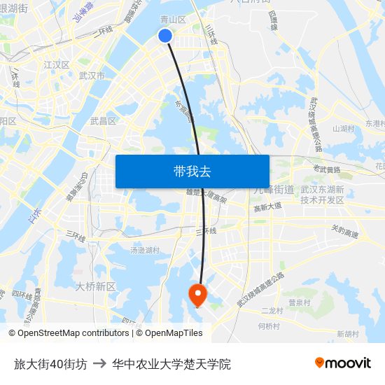旅大街40街坊 to 华中农业大学楚天学院 map
