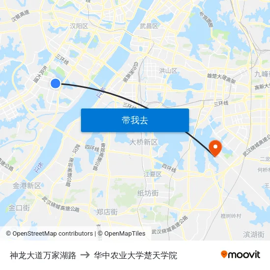 神龙大道万家湖路 to 华中农业大学楚天学院 map