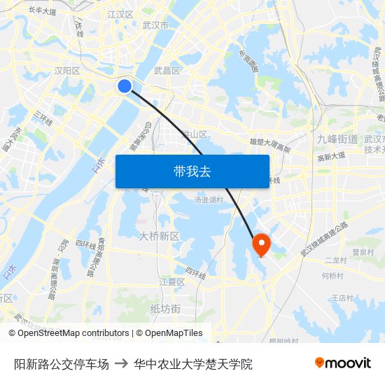 阳新路公交停车场 to 华中农业大学楚天学院 map