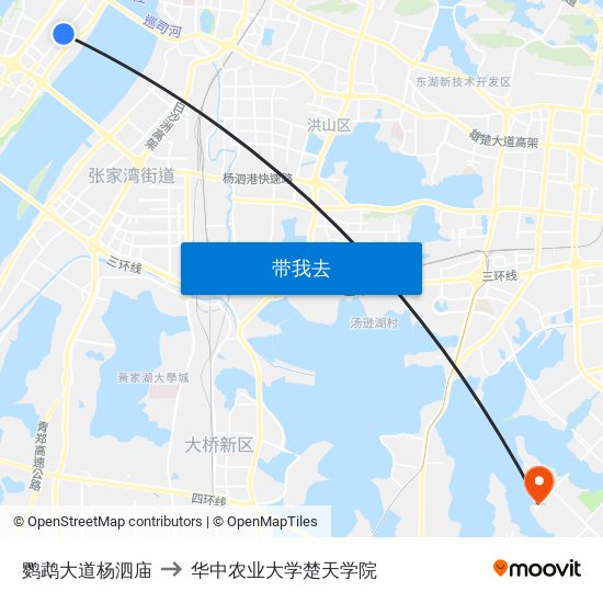 鹦鹉大道杨泗庙 to 华中农业大学楚天学院 map