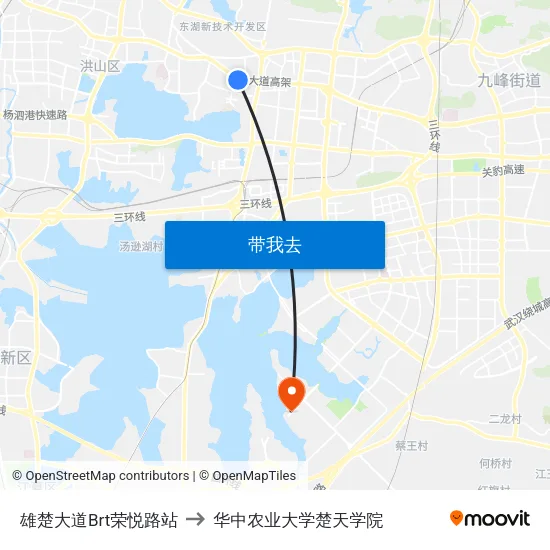 雄楚大道Brt荣悦路站 to 华中农业大学楚天学院 map