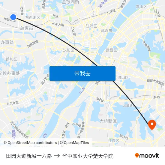 田园大道新城十六路 to 华中农业大学楚天学院 map
