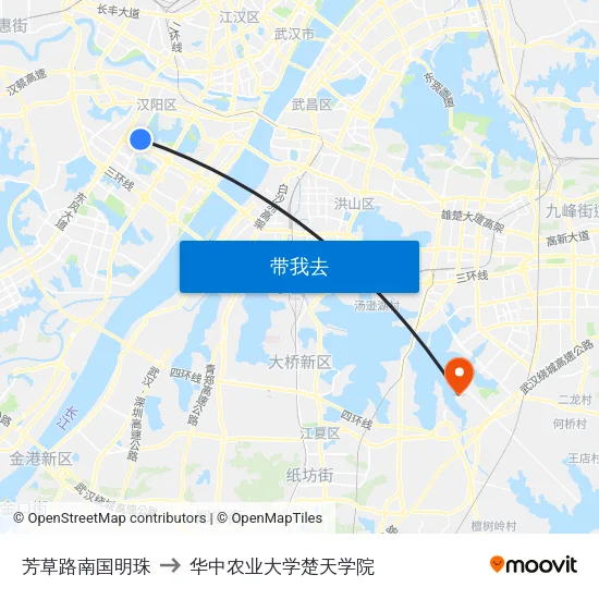 芳草路南国明珠 to 华中农业大学楚天学院 map