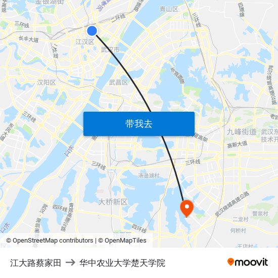 江大路蔡家田 to 华中农业大学楚天学院 map