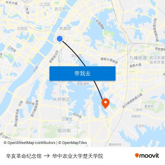 辛亥革命纪念馆 to 华中农业大学楚天学院 map