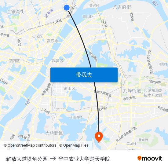 解放大道堤角公园 to 华中农业大学楚天学院 map