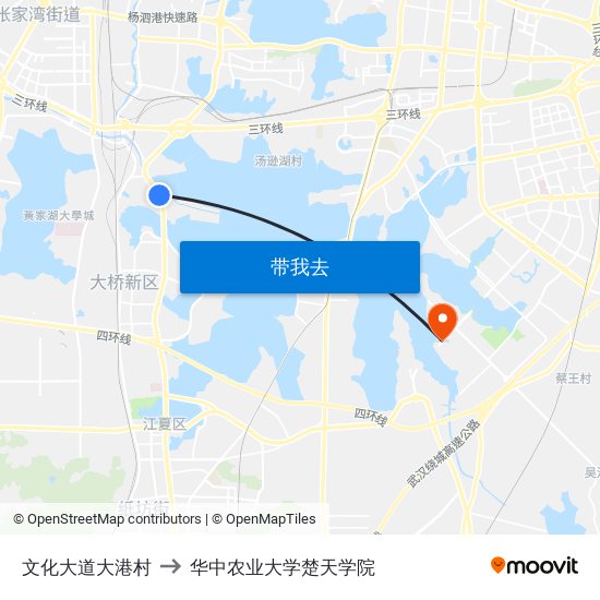 文化大道大港村 to 华中农业大学楚天学院 map