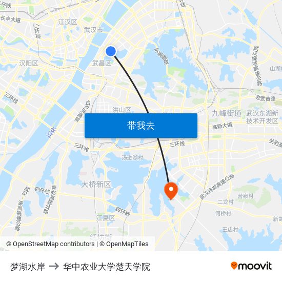 梦湖水岸 to 华中农业大学楚天学院 map