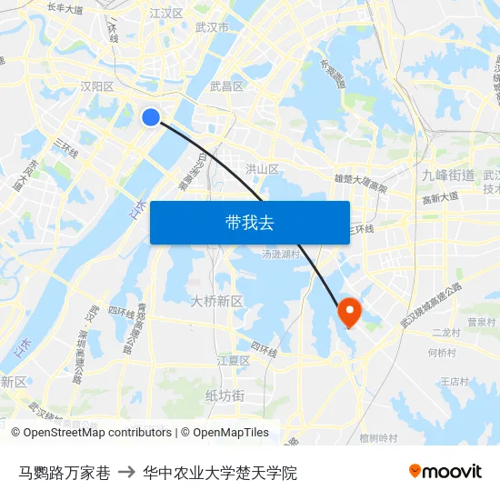 马鹦路万家巷 to 华中农业大学楚天学院 map