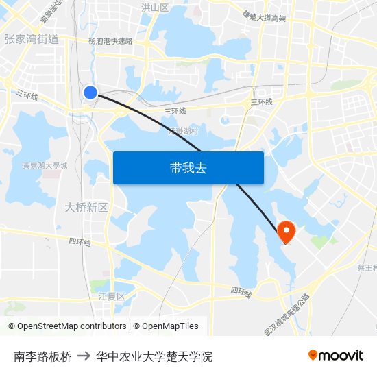 南李路板桥 to 华中农业大学楚天学院 map