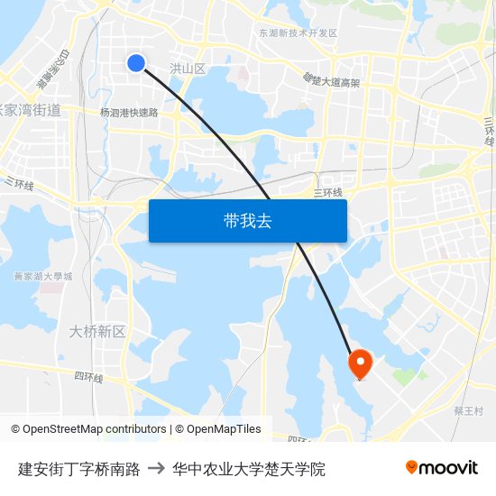 建安街丁字桥南路 to 华中农业大学楚天学院 map