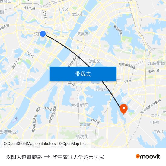 汉阳大道麒麟路 to 华中农业大学楚天学院 map