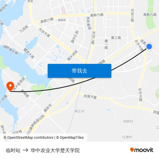 临时站 to 华中农业大学楚天学院 map