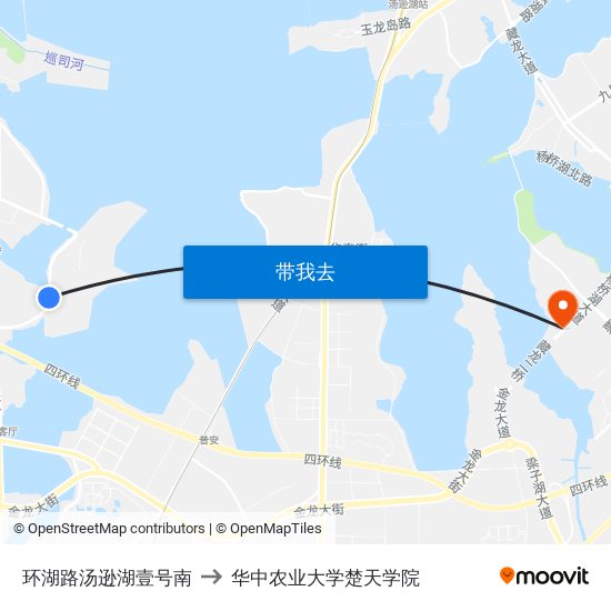 环湖路汤逊湖壹号南 to 华中农业大学楚天学院 map