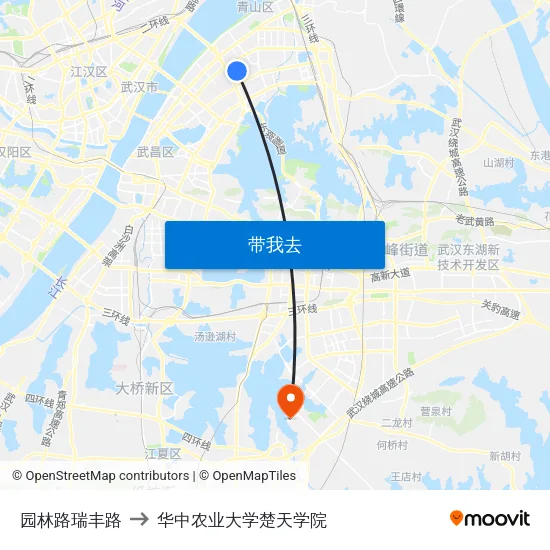 园林路瑞丰路 to 华中农业大学楚天学院 map