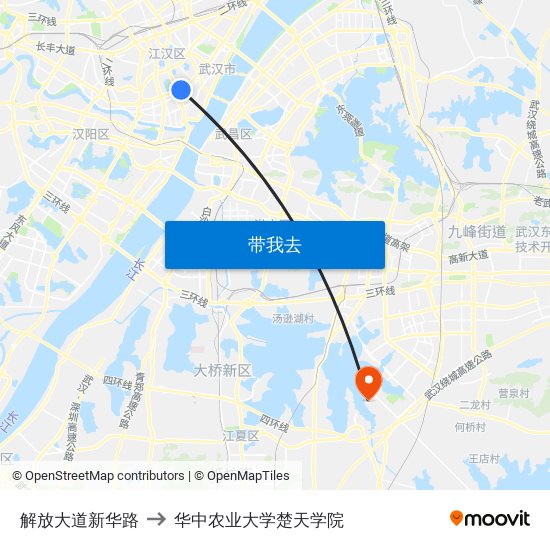 解放大道新华路 to 华中农业大学楚天学院 map