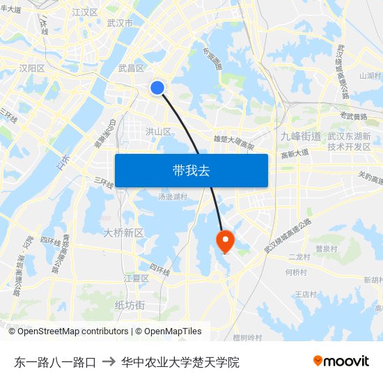 东一路八一路口 to 华中农业大学楚天学院 map