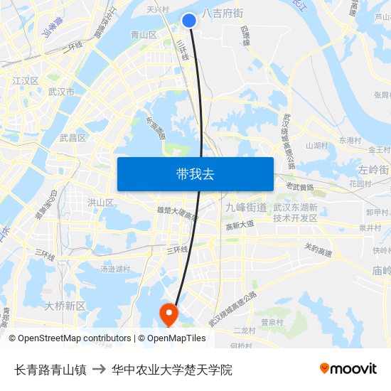 长青路青山镇 to 华中农业大学楚天学院 map