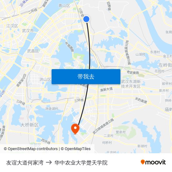 友谊大道何家湾 to 华中农业大学楚天学院 map