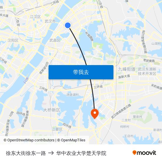 徐东大街徐东一路 to 华中农业大学楚天学院 map