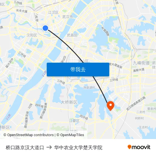 桥口路京汉大道口 to 华中农业大学楚天学院 map