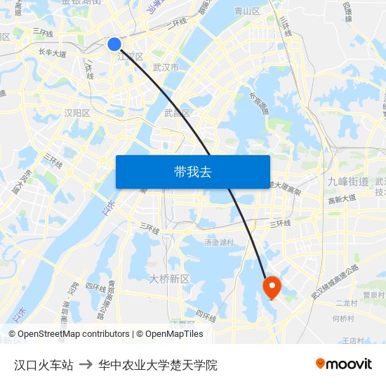 汉口火车站 to 华中农业大学楚天学院 map