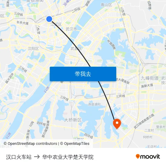 汉口火车站 to 华中农业大学楚天学院 map