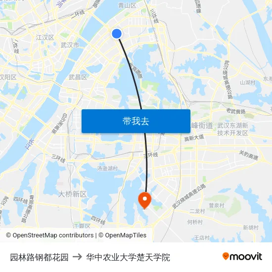 园林路钢都花园 to 华中农业大学楚天学院 map