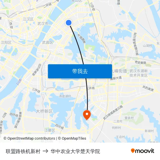 联盟路铁机新村 to 华中农业大学楚天学院 map