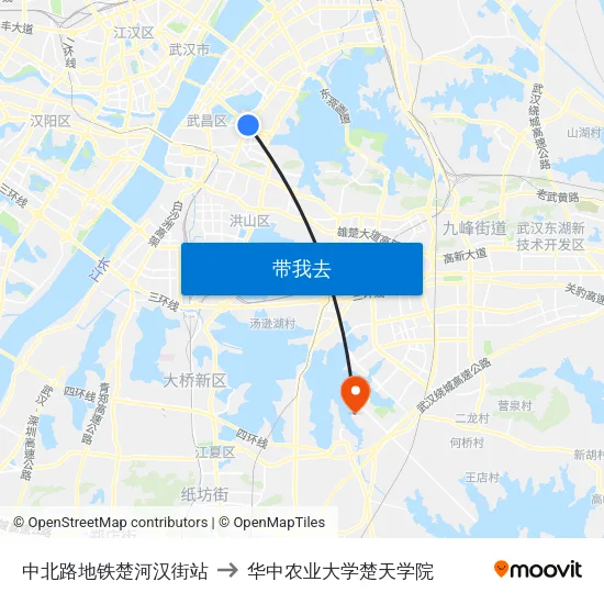 中北路地铁楚河汉街站 to 华中农业大学楚天学院 map