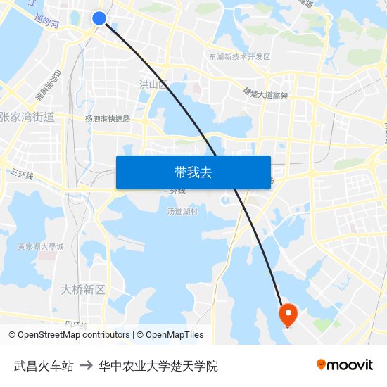 武昌火车站 to 华中农业大学楚天学院 map