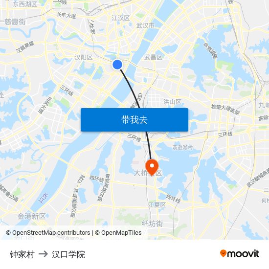 钟家村 to 汉口学院 map