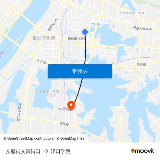 文馨街文昌街口 to 汉口学院 map