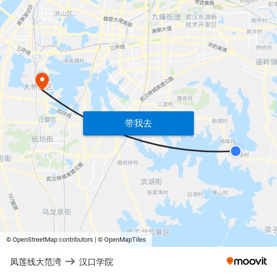 凤莲线大范湾 to 汉口学院 map