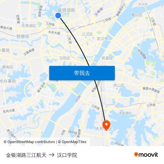 金银湖路三江航天 to 汉口学院 map