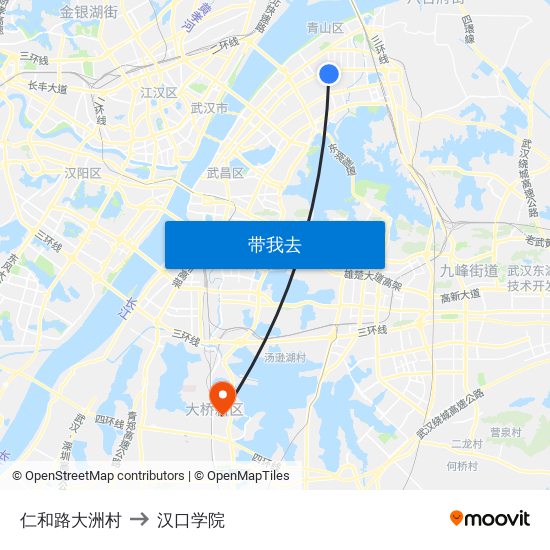 仁和路大洲村 to 汉口学院 map