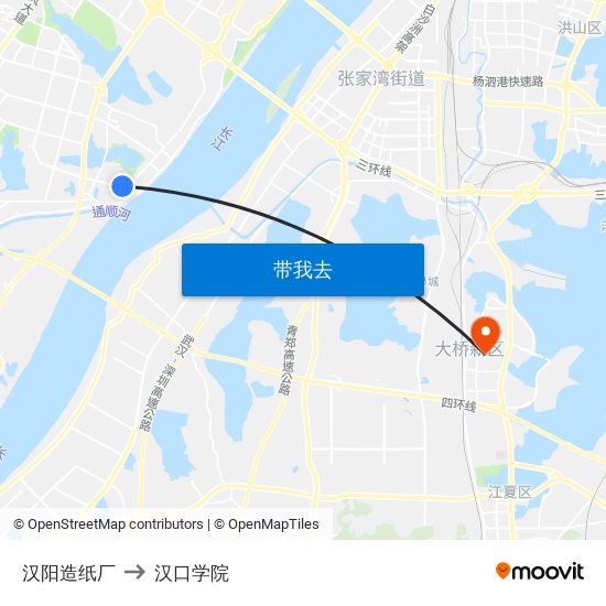 汉阳造纸厂 to 汉口学院 map
