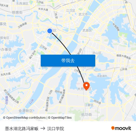 墨水湖北路冯家畈 to 汉口学院 map