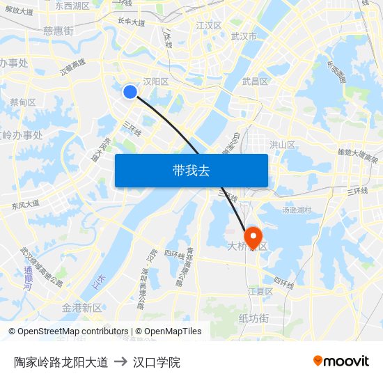 陶家岭路龙阳大道 to 汉口学院 map