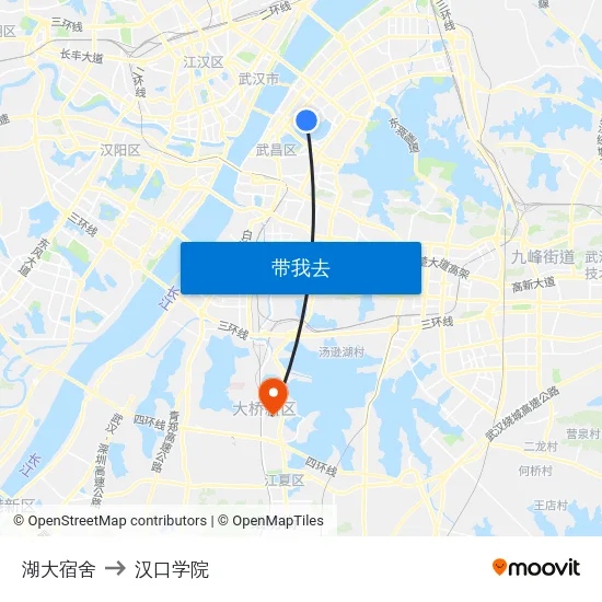 湖大宿舍 to 汉口学院 map