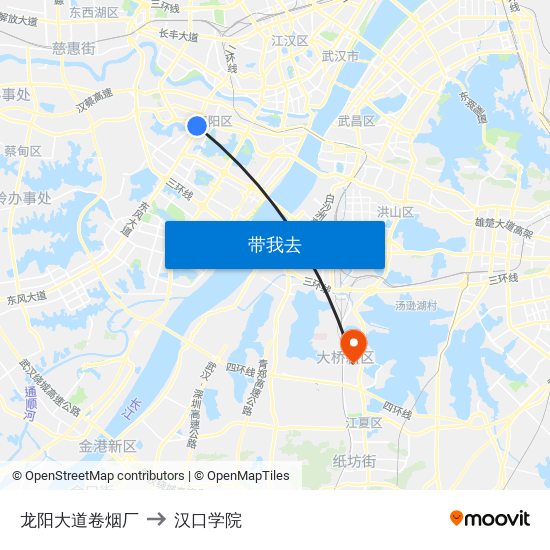 龙阳大道卷烟厂 to 汉口学院 map