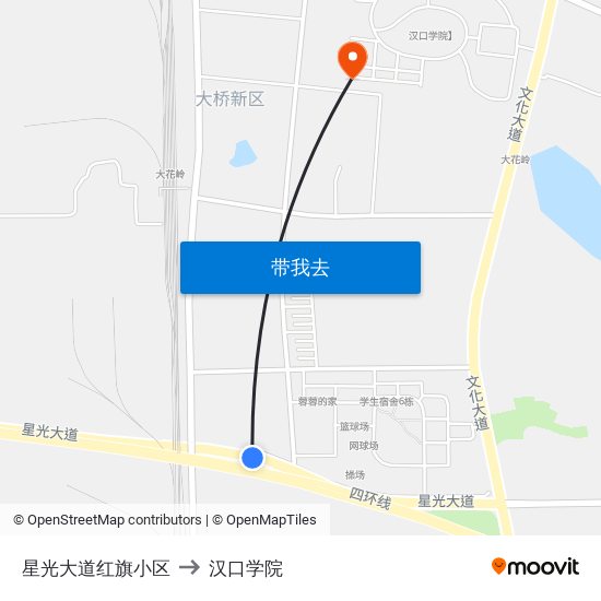 星光大道红旗小区 to 汉口学院 map