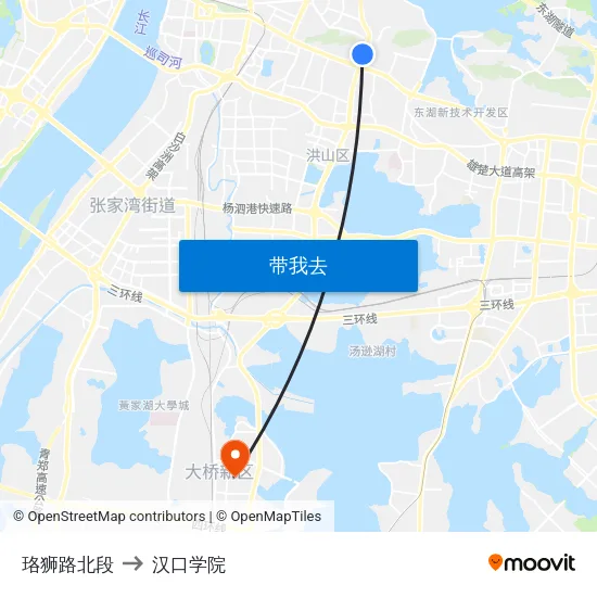 珞狮路北段 to 汉口学院 map