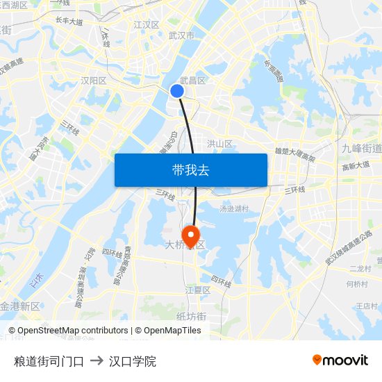 粮道街司门口 to 汉口学院 map