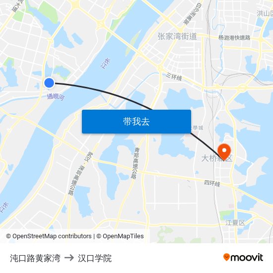 沌口路黄家湾 to 汉口学院 map